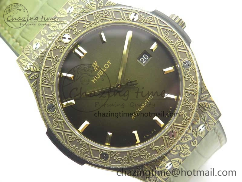 Fusion 45mm YG Engravings Case SRF Best Edition Green Dial On Green Gummy Strap A2892 (Free Box) HighQuality 6896