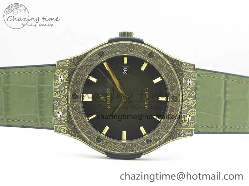 Fusion 45mm YG Engravings Case SRF Best Edition Green Dial On Green Gummy Strap A2892 (Free Box) HighQuality 6896