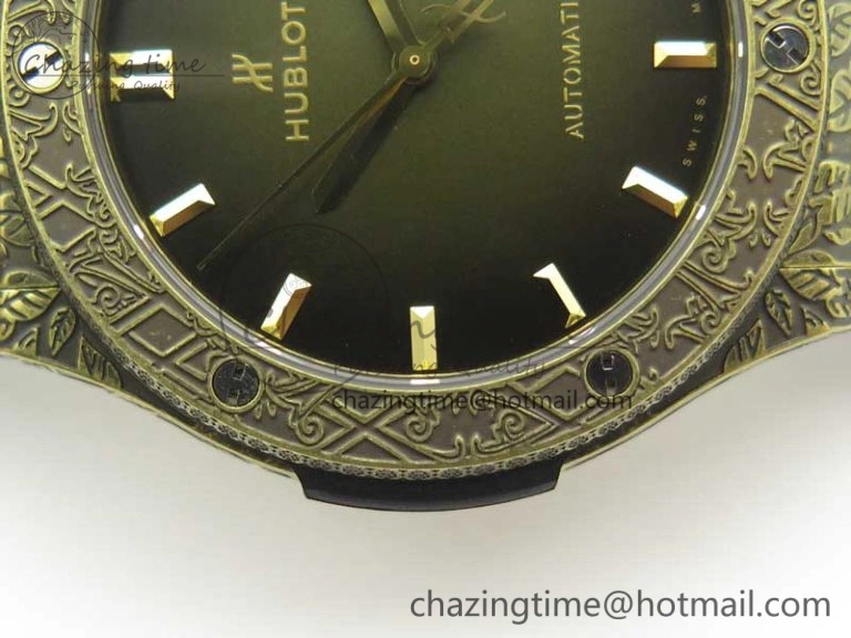 Fusion 45mm YG Engravings Case SRF Best Edition Green Dial On Green Gummy Strap A2892 (Free Box) HighQuality 6896