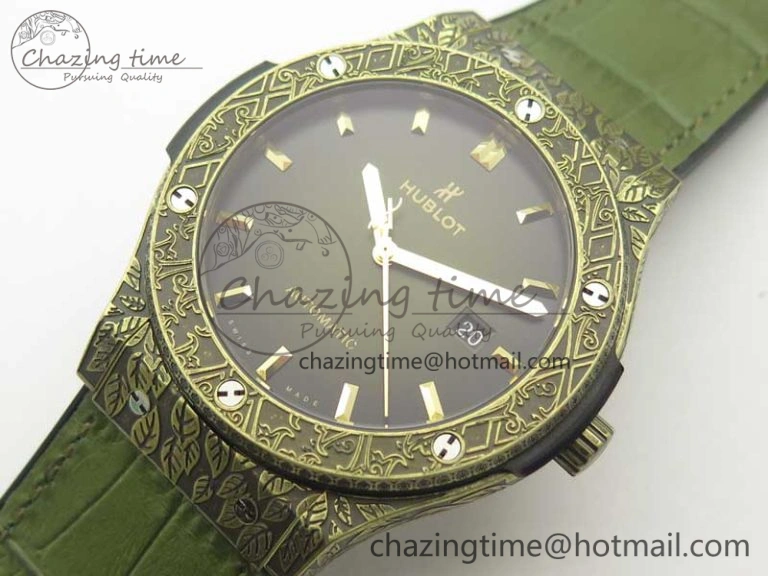 Fusion 45mm YG Engravings Case SRF Best Edition Green Dial On Green Gummy Strap A2892 (Free Box) HighQuality 6896