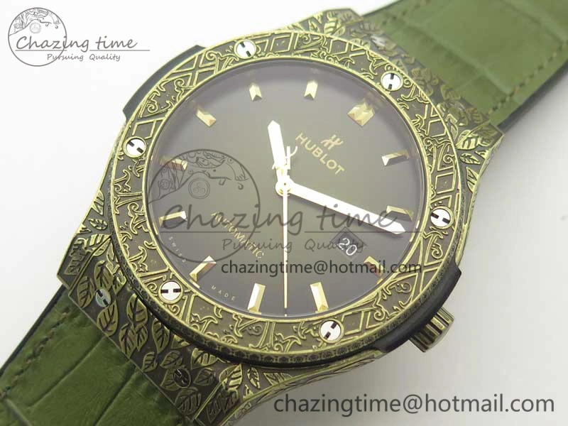 Fusion 45mm YG Engravings Case SRF Best Edition Green Dial On Green Gummy Strap A2892 (Free Box) HighQuality 6896