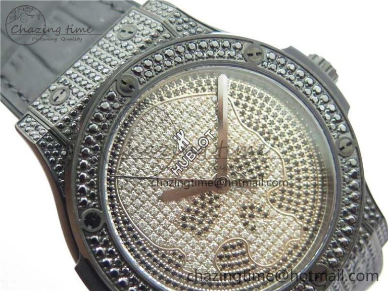 QuickDry Fusion Automatic  DLC Diamonds Case WWF Best Edition Diamonds Skull Dial on Black Gummy Strap HB 6818