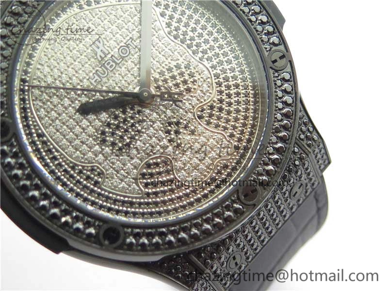 QuickDry Fusion Automatic  DLC Diamonds Case WWF Best Edition Diamonds Skull Dial on Black Gummy Strap HB 6818