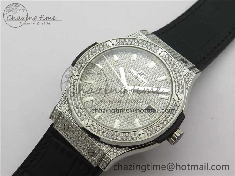 Fusion Automatic  SS Diamonds Case WWF Best Edition Diamonds Paved Dial on Black Gummy Strap HB Attractive 6821