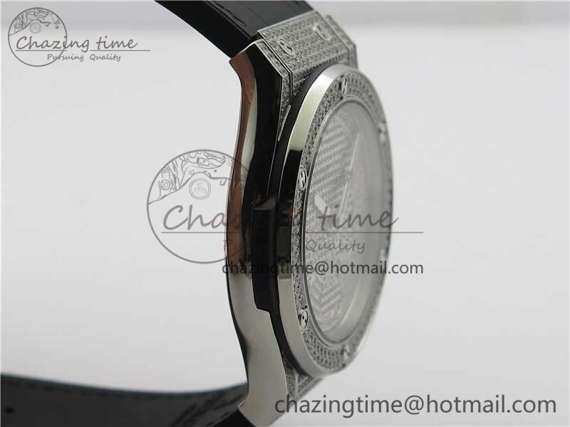 WellDesigned Fusion Automatic SS WWF Best Edition Diamonds Case Diamonds Skull Dial on Black Leather Strap HB 6827