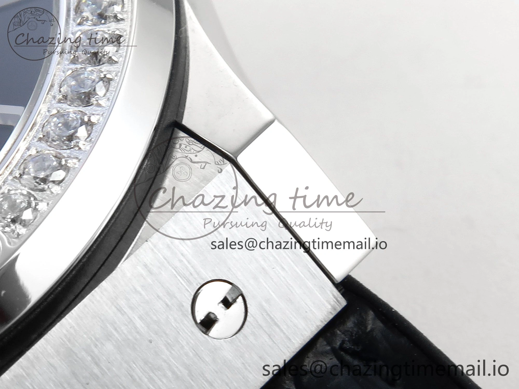Fusion Bang 42mm HBF 1:1 Best Edition Black Dial Diamonds Bezel on Black Leather Strap A TravelReady 6680