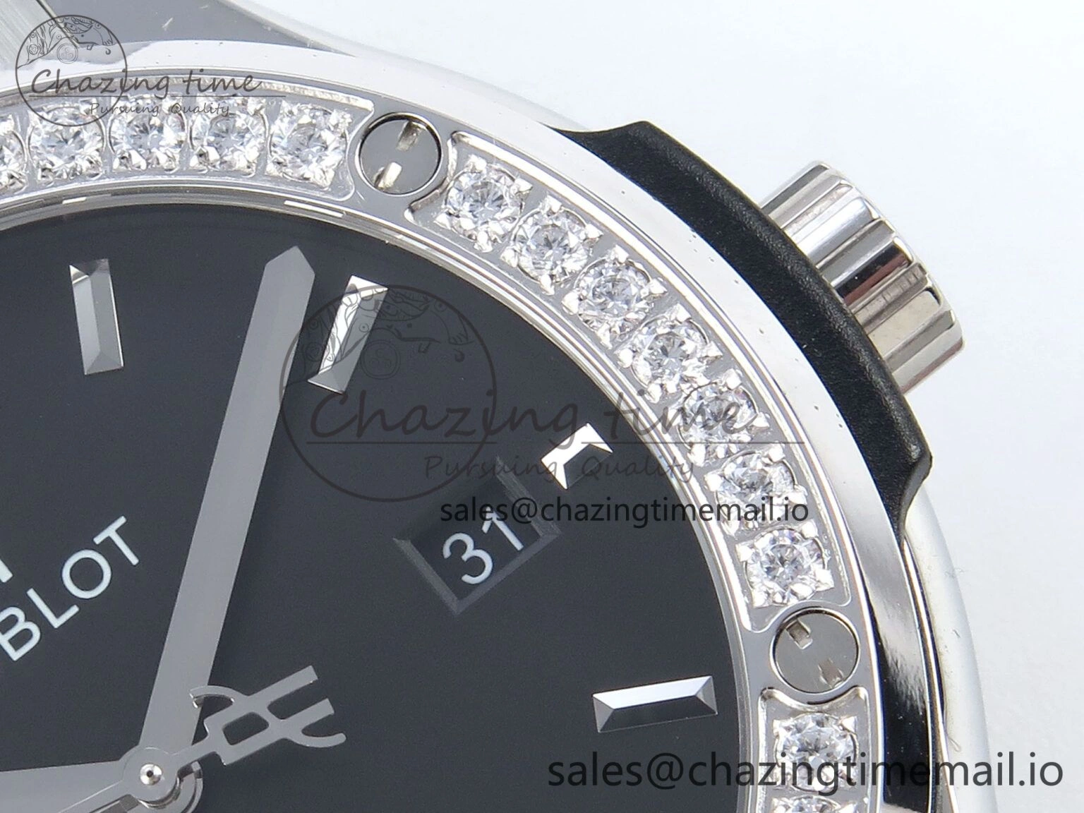 Lightweight Fusion Bang 42mm HBF 1:1 Best Edition Black Dial Diamonds Bezel on Black Rubber Strap A 6685