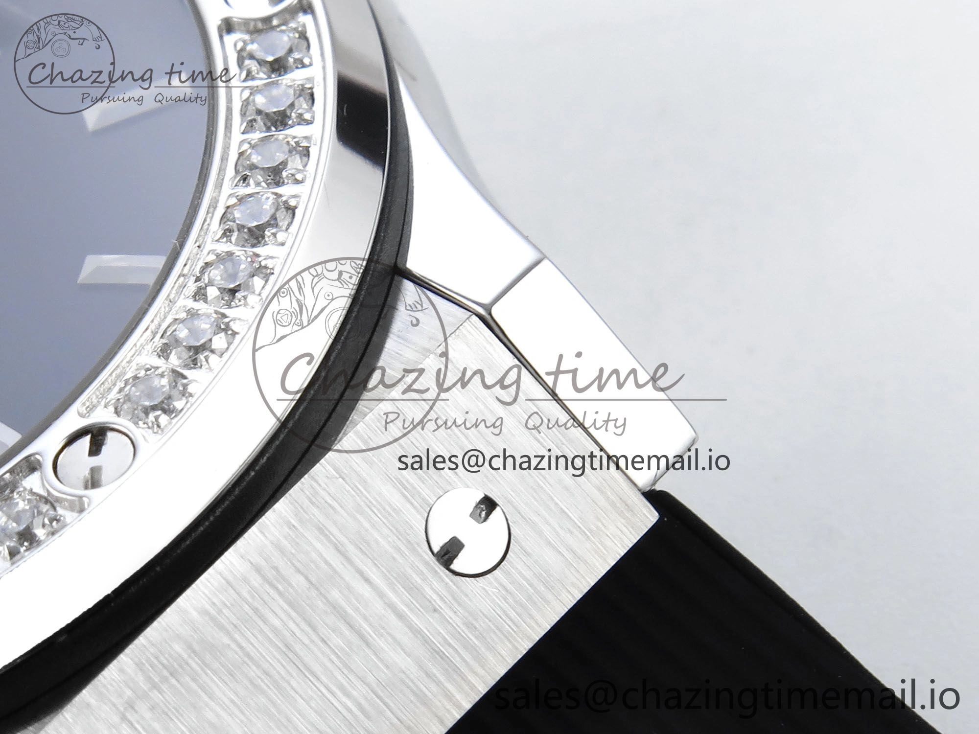 Lightweight Fusion Bang 42mm HBF 1:1 Best Edition Black Dial Diamonds Bezel on Black Rubber Strap A 6685