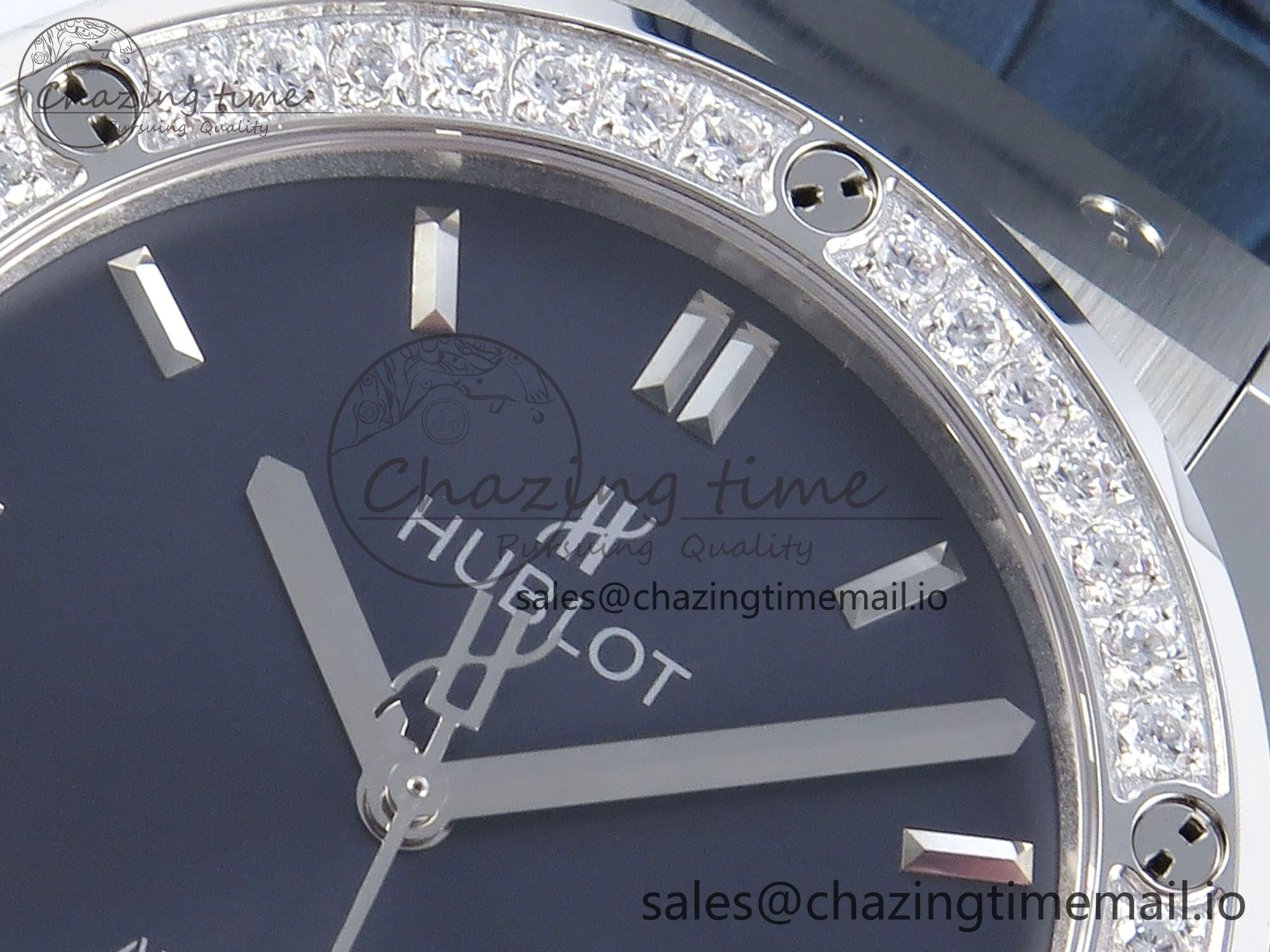 Bold Fusion Bang 42mm HBF 1:1 Best Edition Blue Dial Diamonds Bezel on Blue Leather Strap A 6679