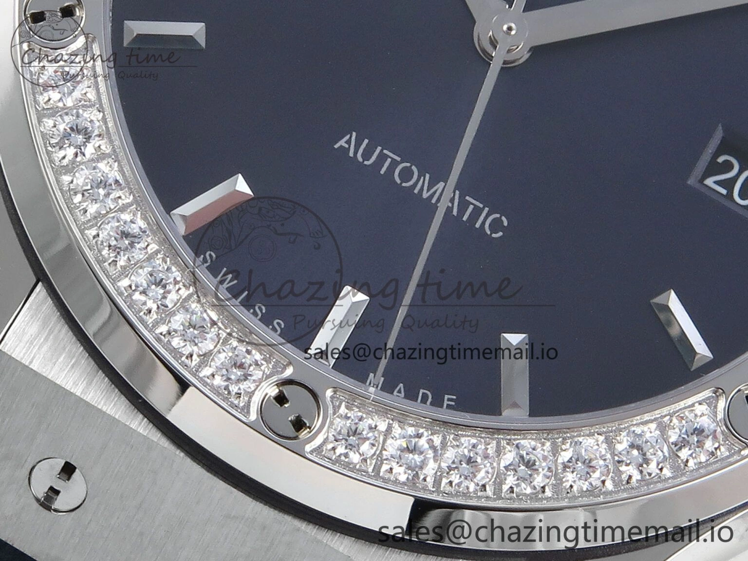 Bold Fusion Bang 42mm HBF 1:1 Best Edition Blue Dial Diamonds Bezel on Blue Leather Strap A 6679