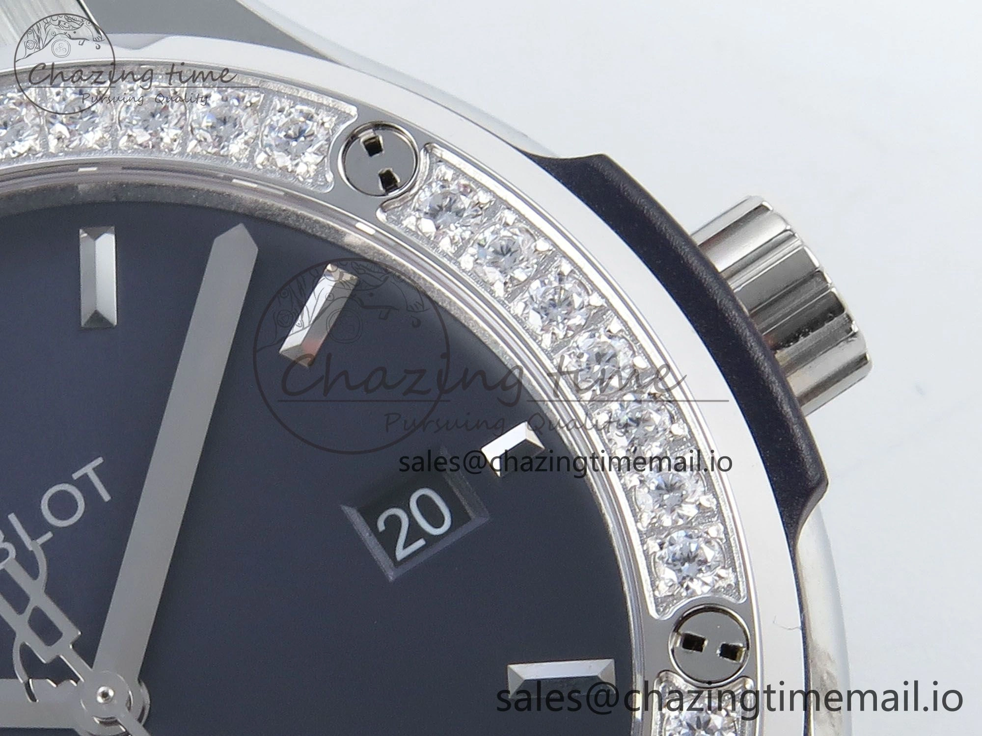 Bold Fusion Bang 42mm HBF 1:1 Best Edition Blue Dial Diamonds Bezel on Blue Leather Strap A 6679