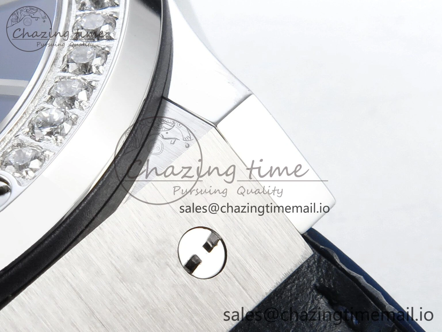 Bold Fusion Bang 42mm HBF 1:1 Best Edition Blue Dial Diamonds Bezel on Blue Leather Strap A 6679