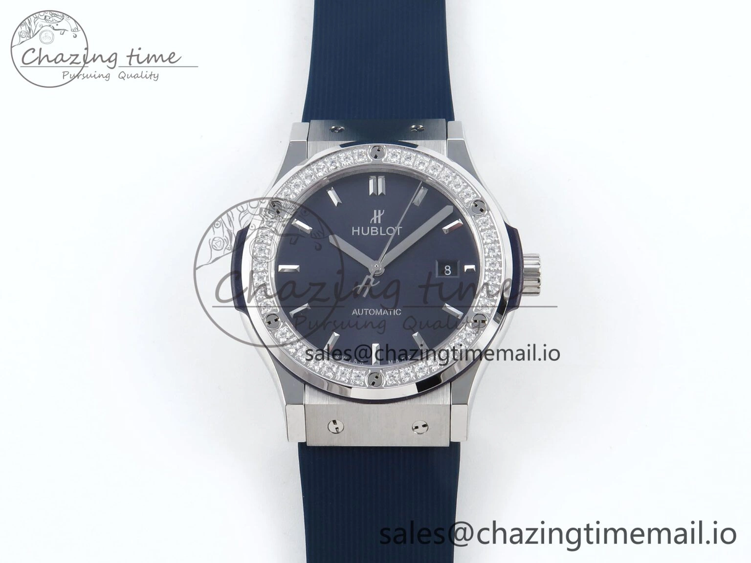 Contemporary Fusion Bang 42mm HBF 1:1 Best Edition Blue Dial Diamonds Bezel on Blue Rubber Strap A 6686