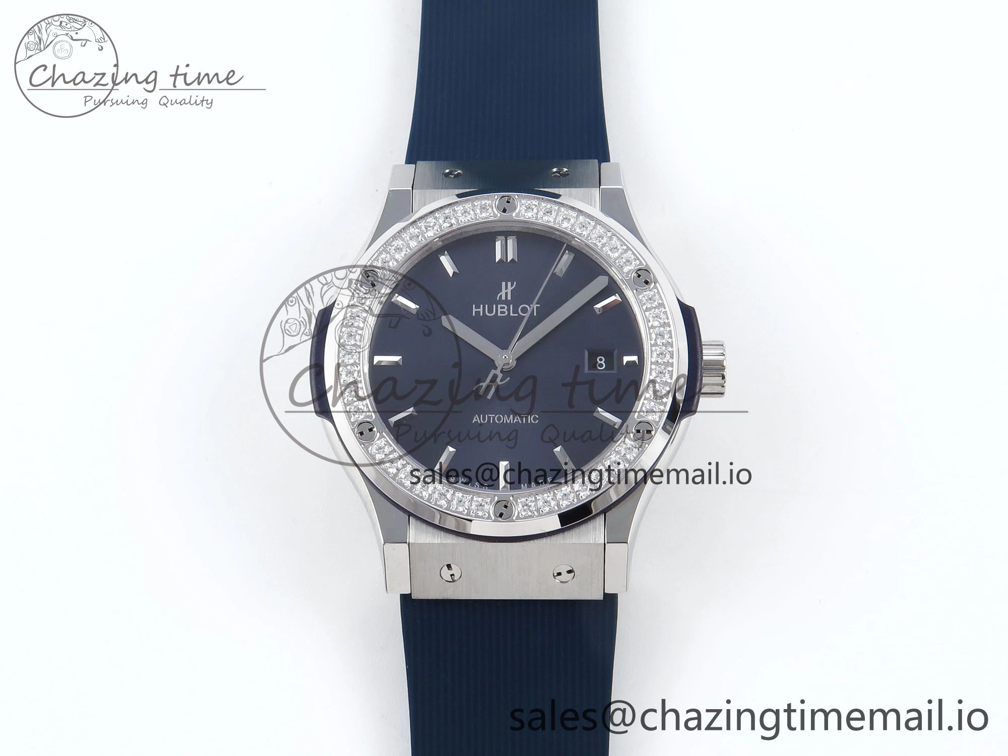 Contemporary Fusion Bang 42mm HBF 1:1 Best Edition Blue Dial Diamonds Bezel on Blue Rubber Strap A 6686