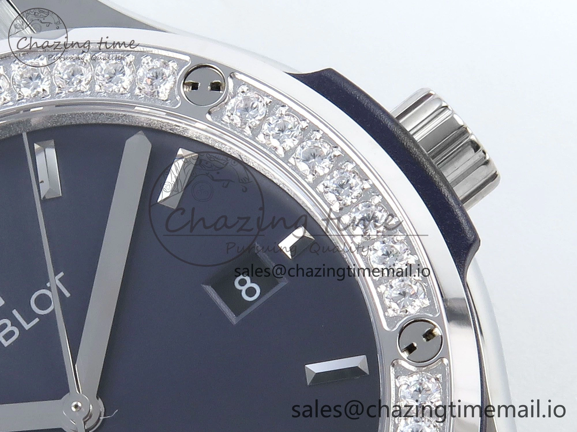 Contemporary Fusion Bang 42mm HBF 1:1 Best Edition Blue Dial Diamonds Bezel on Blue Rubber Strap A 6686