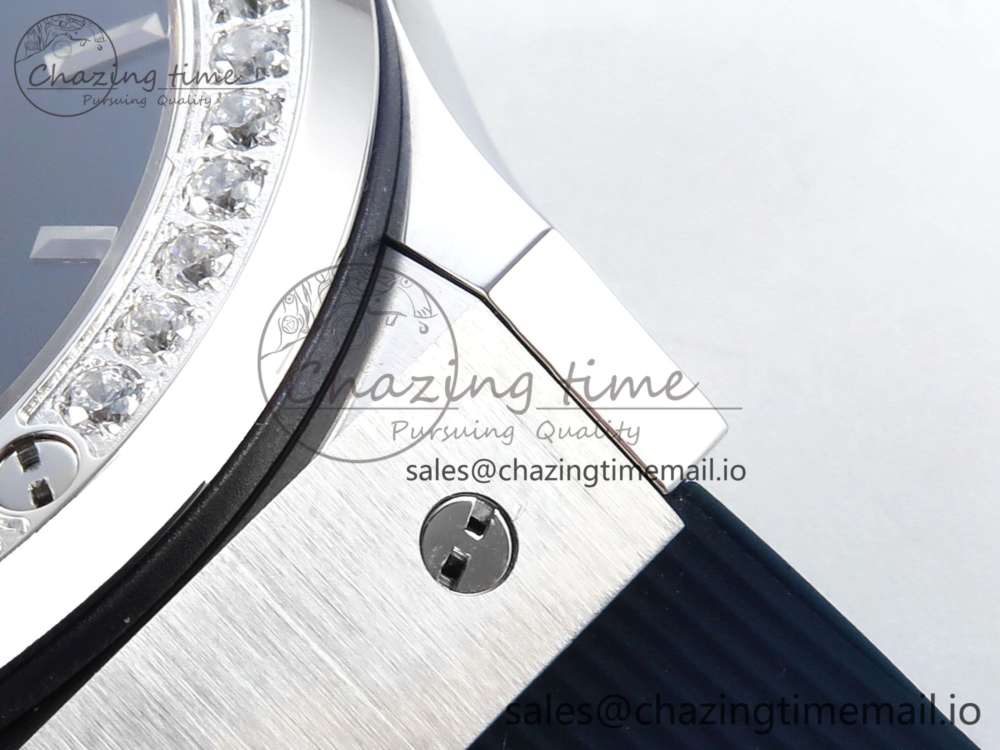 Contemporary Fusion Bang 42mm HBF 1:1 Best Edition Blue Dial Diamonds Bezel on Blue Rubber Strap A 6686