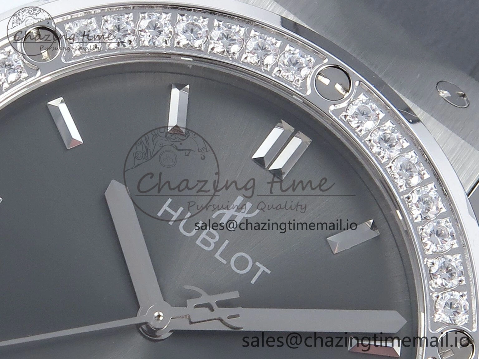 Fusion Bang 42mm HBF 1:1 Best Edition Gray Dial Diamonds Bezel on Gray Leather Strap A Unique 6677