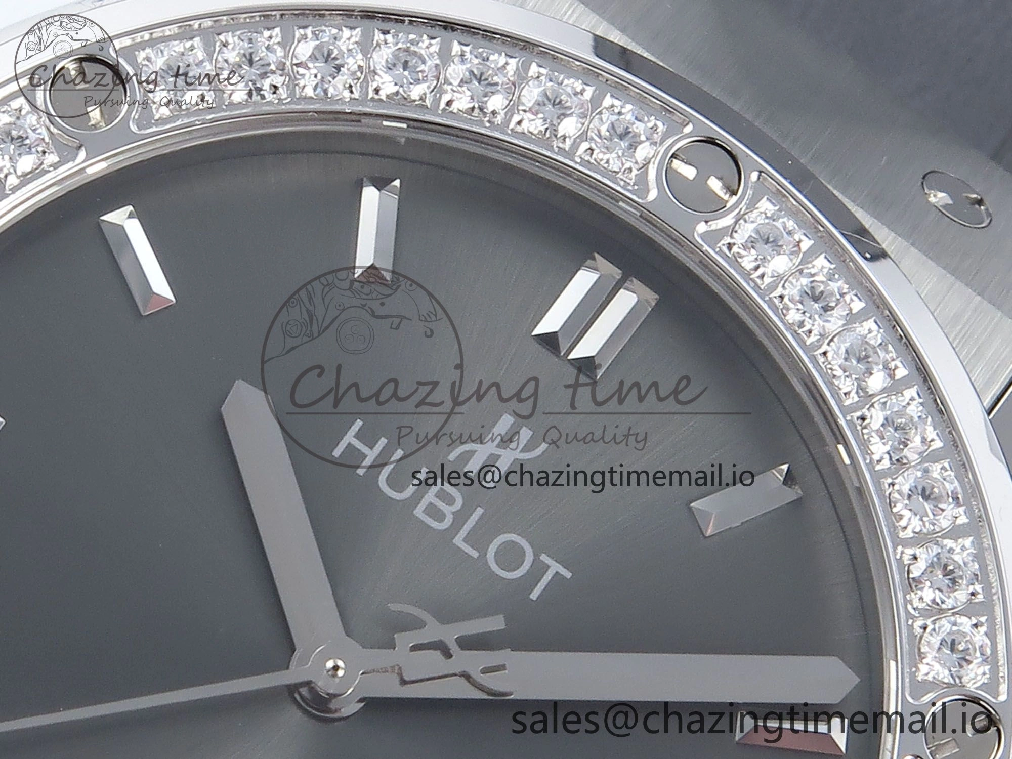 Fusion Bang 42mm HBF 1:1 Best Edition Gray Dial Diamonds Bezel on Gray Leather Strap A Unique 6677