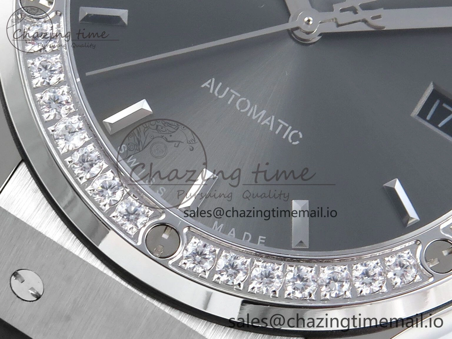 Fusion Bang 42mm HBF 1:1 Best Edition Gray Dial Diamonds Bezel on Gray Leather Strap A Unique 6677