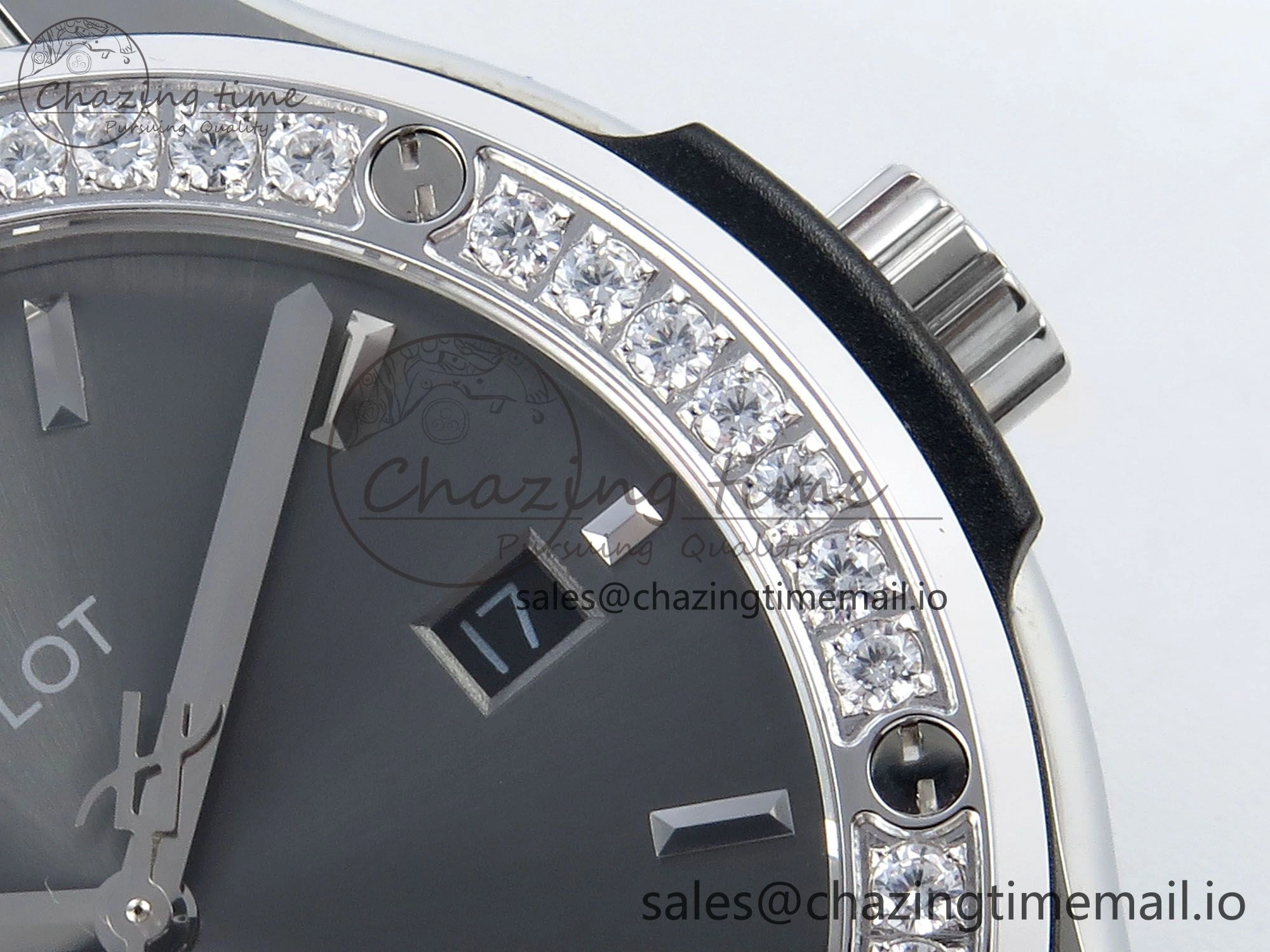 Fusion Bang 42mm HBF 1:1 Best Edition Gray Dial Diamonds Bezel on Gray Leather Strap A Unique 6677
