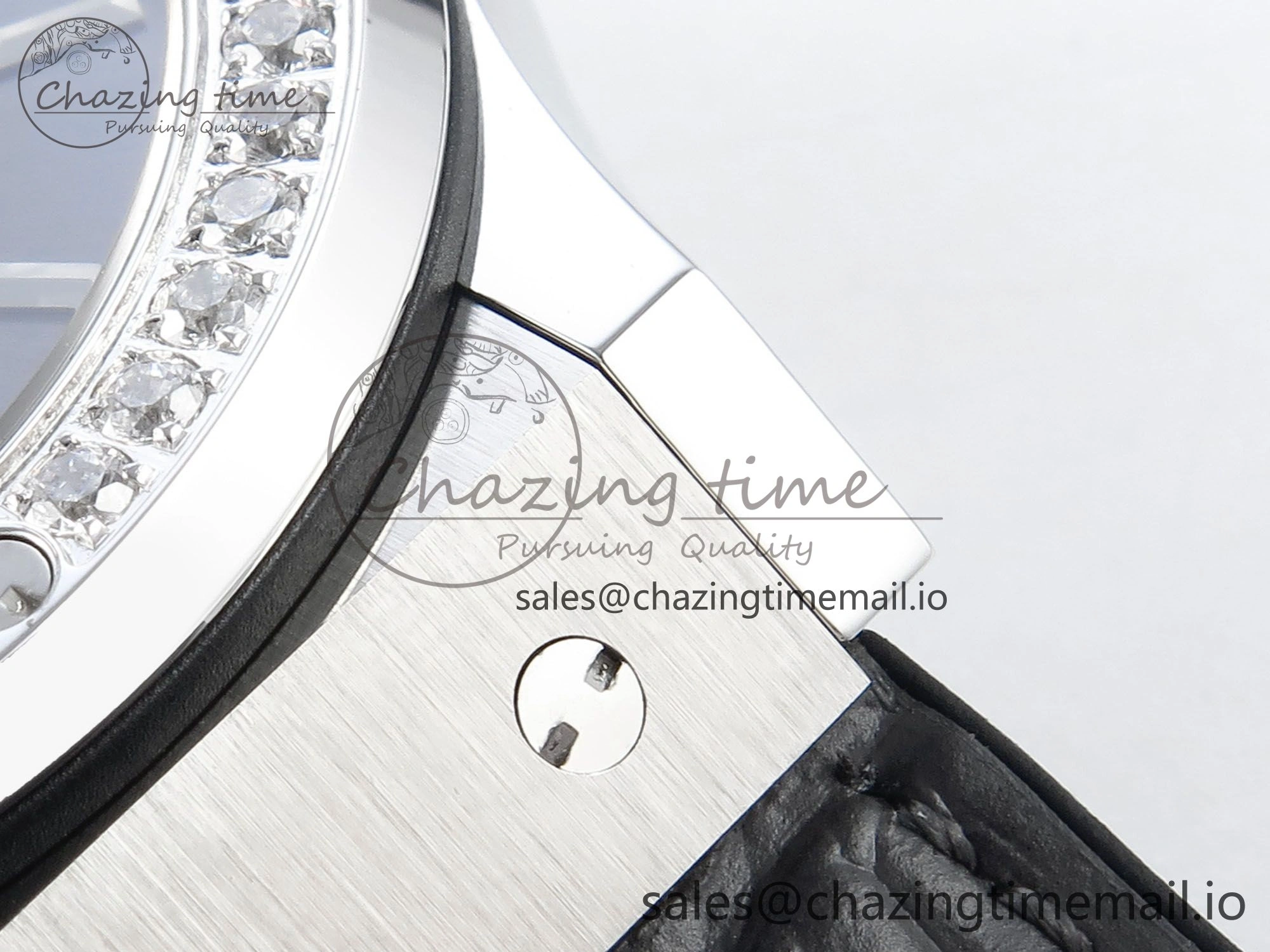 Fusion Bang 42mm HBF 1:1 Best Edition Gray Dial Diamonds Bezel on Gray Leather Strap A Unique 6677