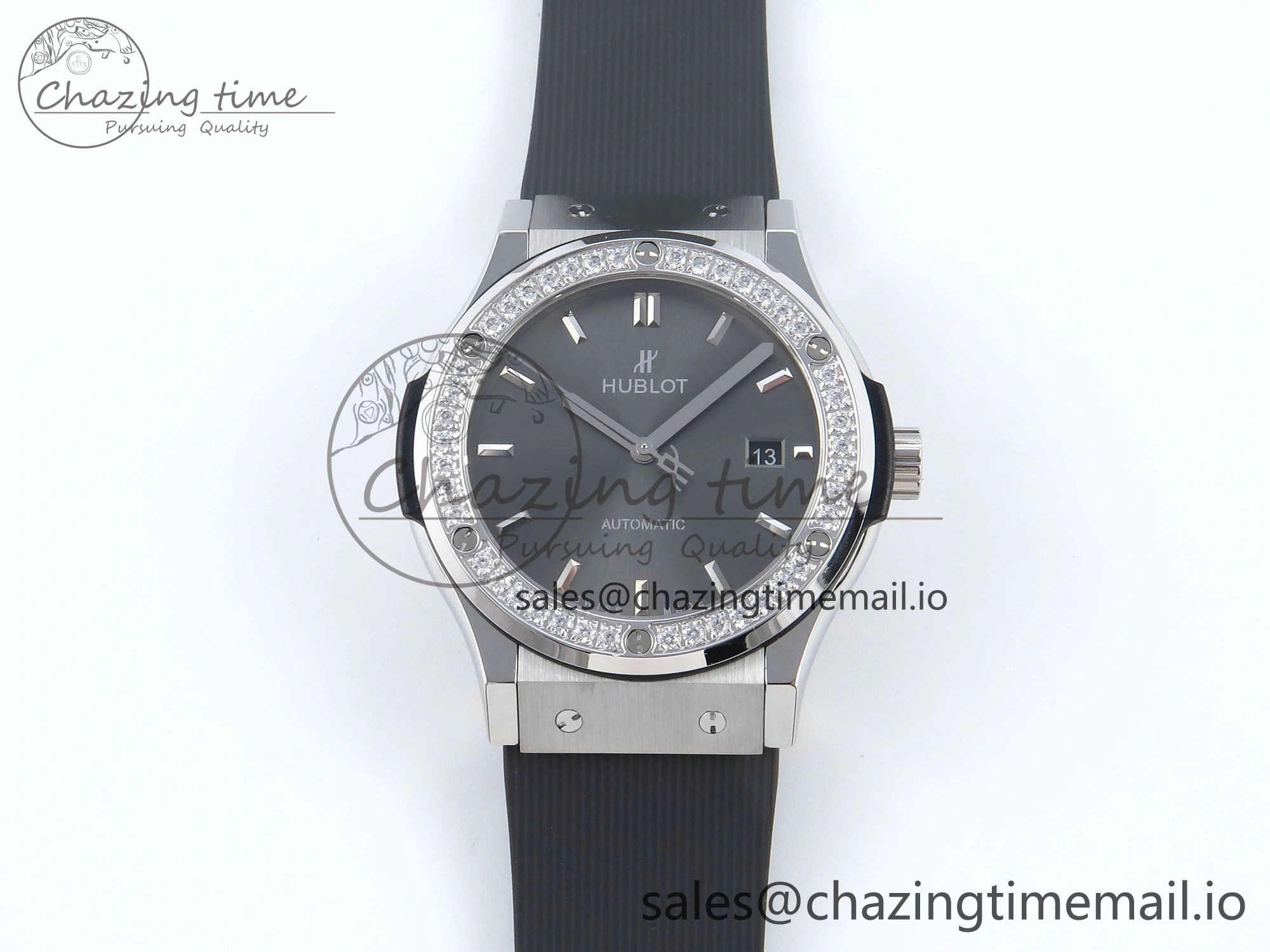 Fusion Bang 42mm HBF 1:1 Best Edition Gray Dial Diamonds Bezel on Gray Rubber Strap A Bright 6683