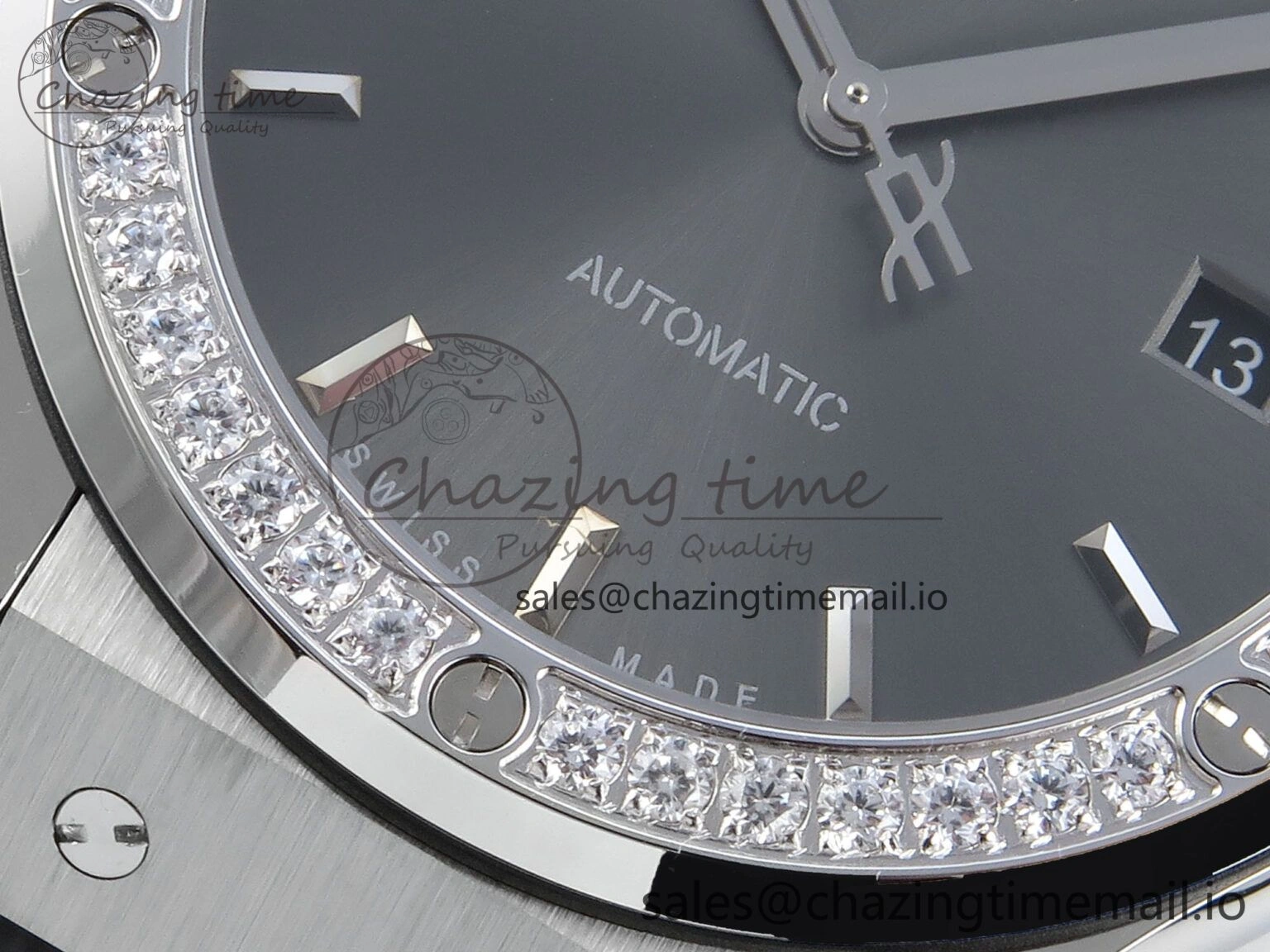 Fusion Bang 42mm HBF 1:1 Best Edition Gray Dial Diamonds Bezel on Gray Rubber Strap A Bright 6683