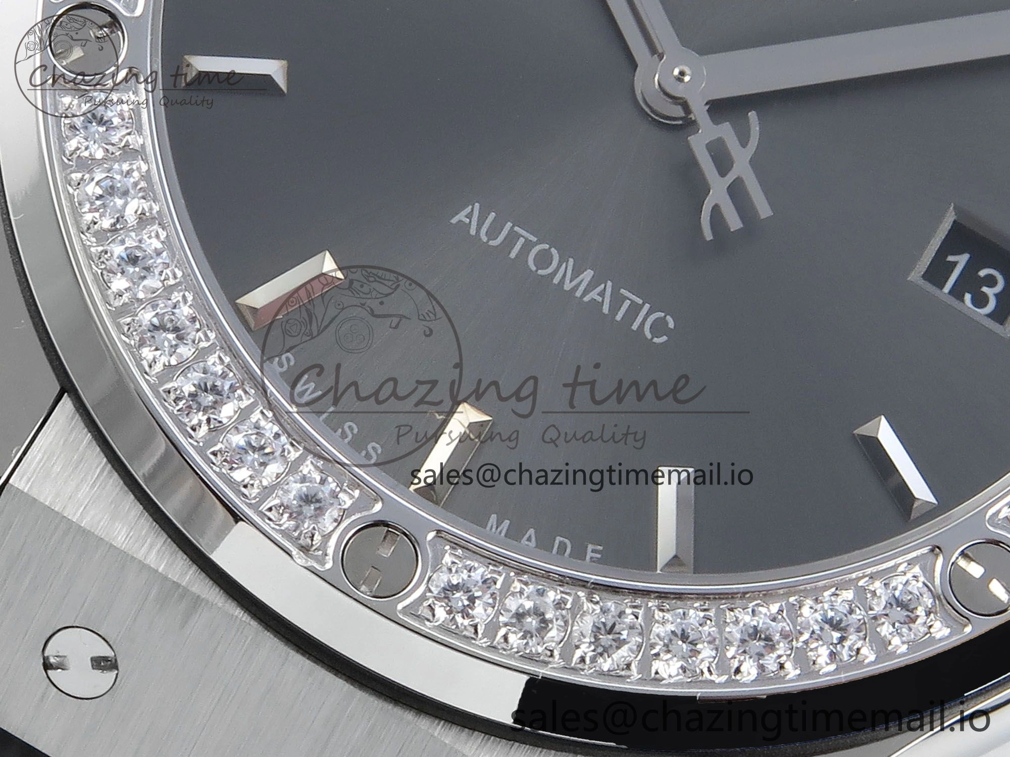 Fusion Bang 42mm HBF 1:1 Best Edition Gray Dial Diamonds Bezel on Gray Rubber Strap A Bright 6683