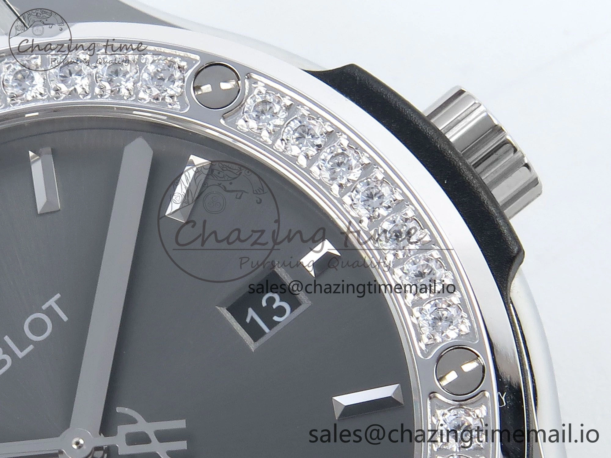 Fusion Bang 42mm HBF 1:1 Best Edition Gray Dial Diamonds Bezel on Gray Rubber Strap A Bright 6683
