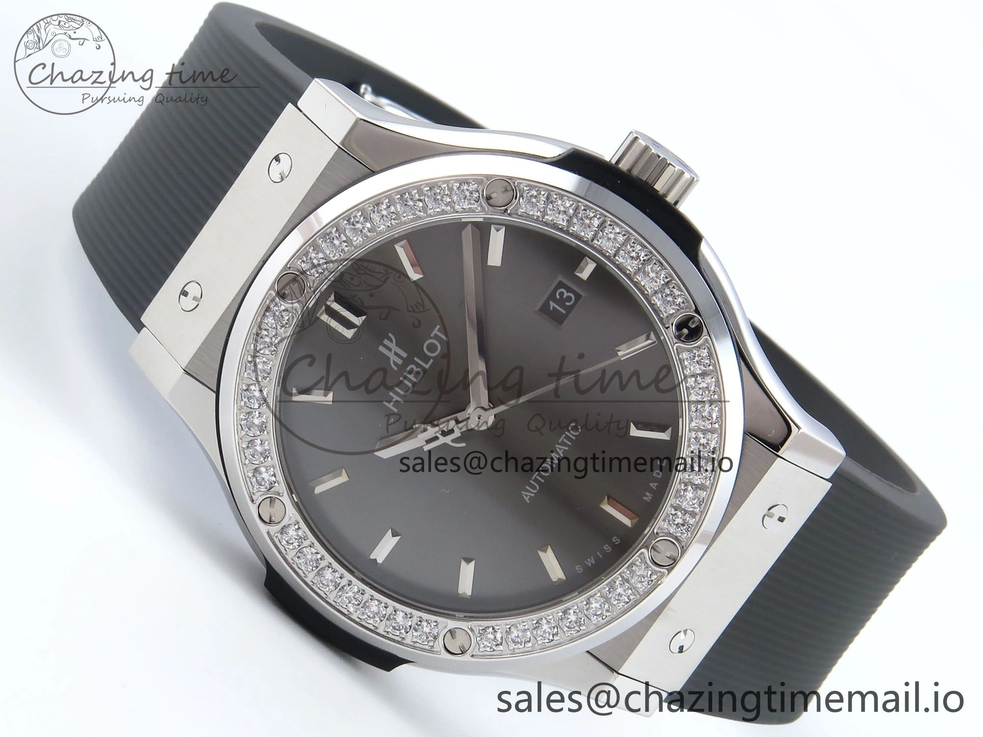 Fusion Bang 42mm HBF 1:1 Best Edition Gray Dial Diamonds Bezel on Gray Rubber Strap A Bright 6683