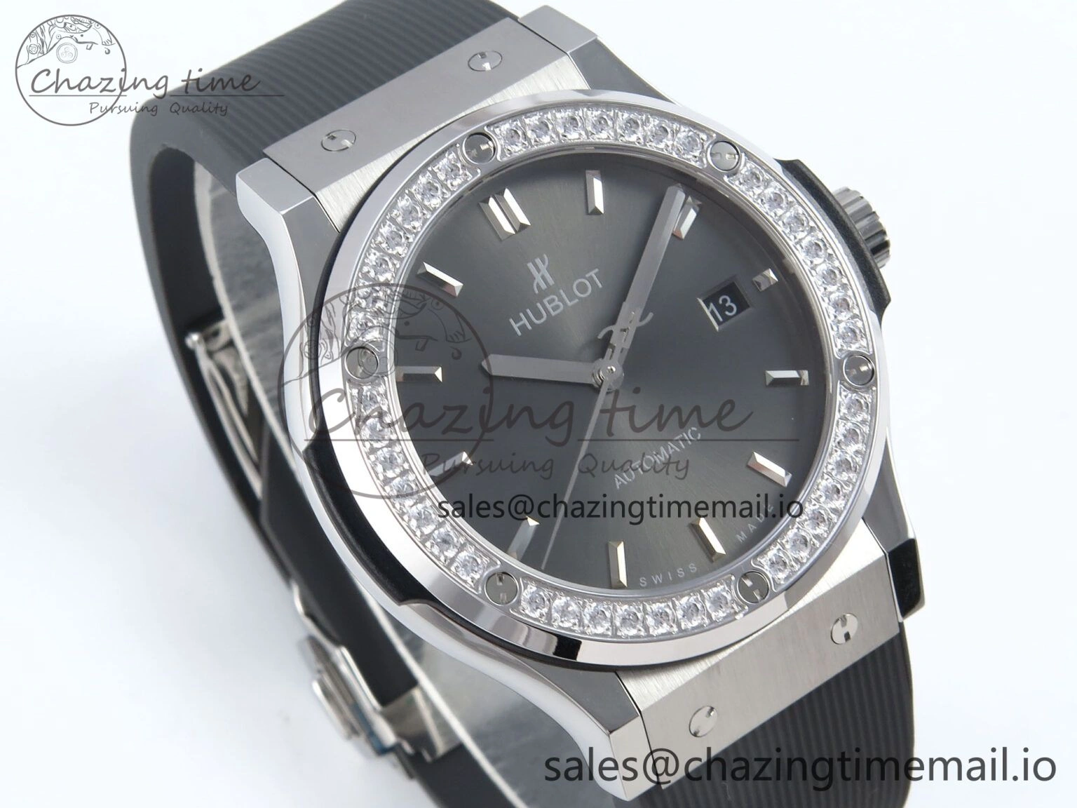 Fusion Bang 42mm HBF 1:1 Best Edition Gray Dial Diamonds Bezel on Gray Rubber Strap A Bright 6683