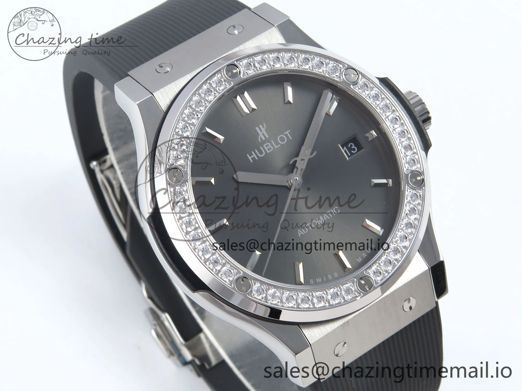 Fusion Bang 42mm HBF 1:1 Best Edition Gray Dial Diamonds Bezel on Gray Rubber Strap A Bright 6683
