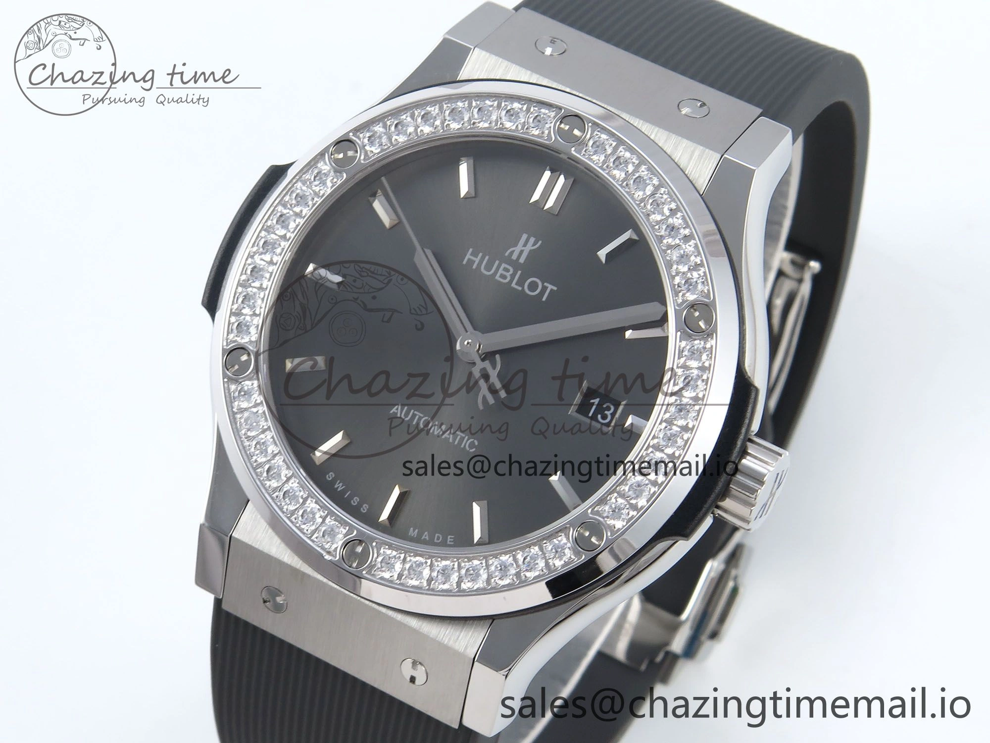 Fusion Bang 42mm HBF 1:1 Best Edition Gray Dial Diamonds Bezel on Gray Rubber Strap A Bright 6683