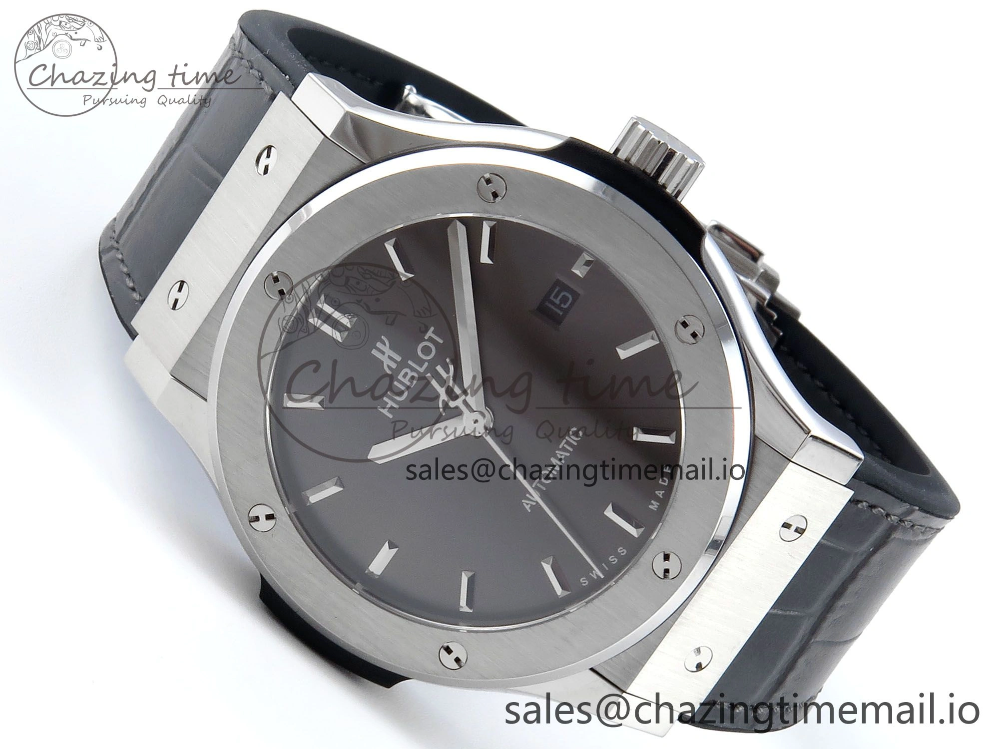 Fusion Bang 42mm HBF 1:1 Best Edition Gray Dial on Gray Leather Strap A TechFriendly 6678