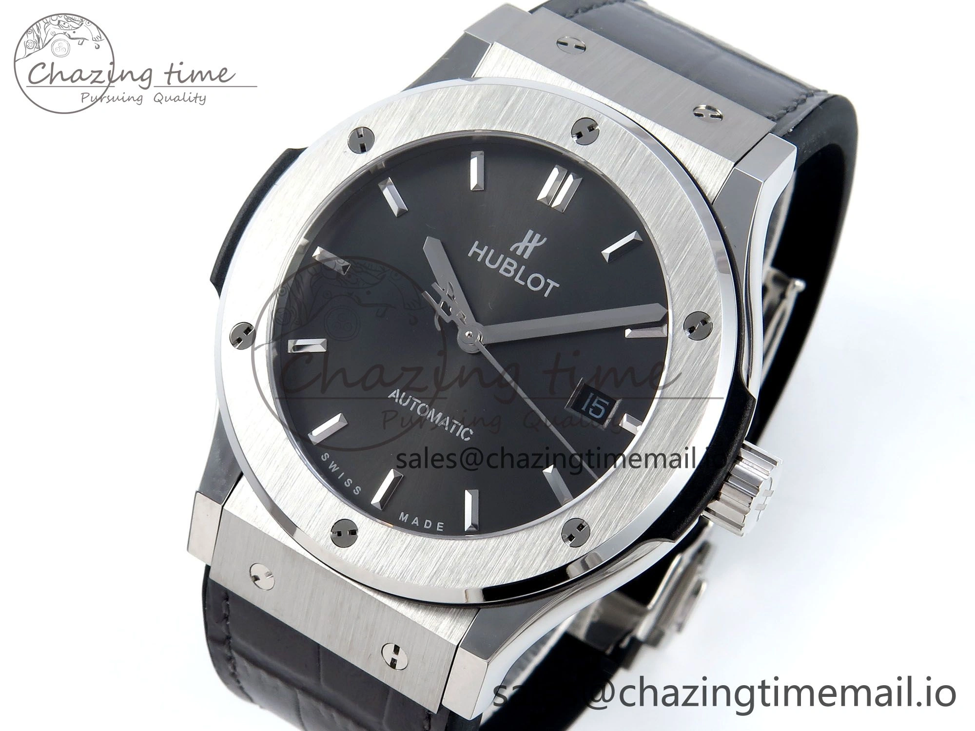 Fusion Bang 42mm HBF 1:1 Best Edition Gray Dial on Gray Leather Strap A TechFriendly 6678