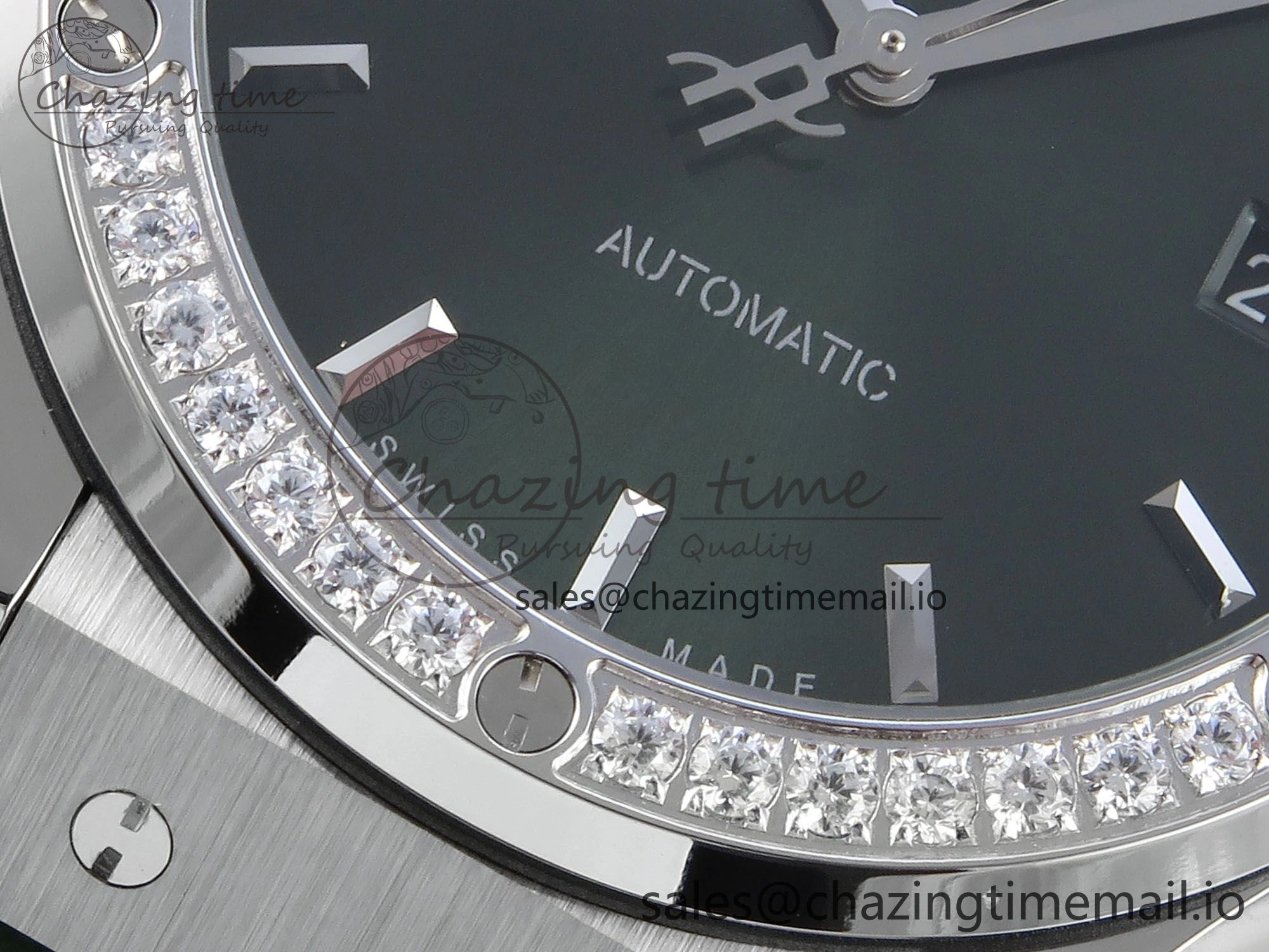 Fusion Bang 42mm HBF 1:1 Best Edition Green Dial Diamonds Bezel on Green Leather Strap A Breathable 6676