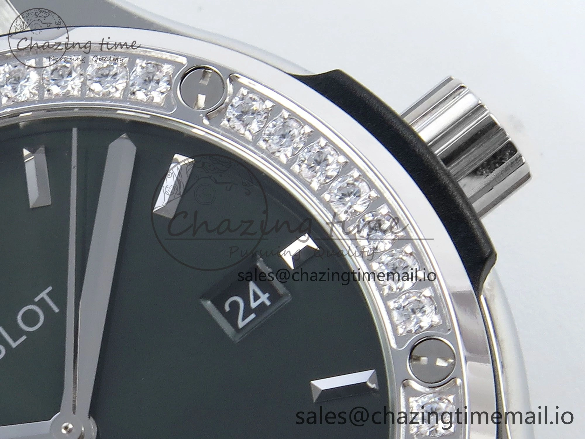 Fusion Bang 42mm HBF 1:1 Best Edition Green Dial Diamonds Bezel on Green Leather Strap A Breathable 6676