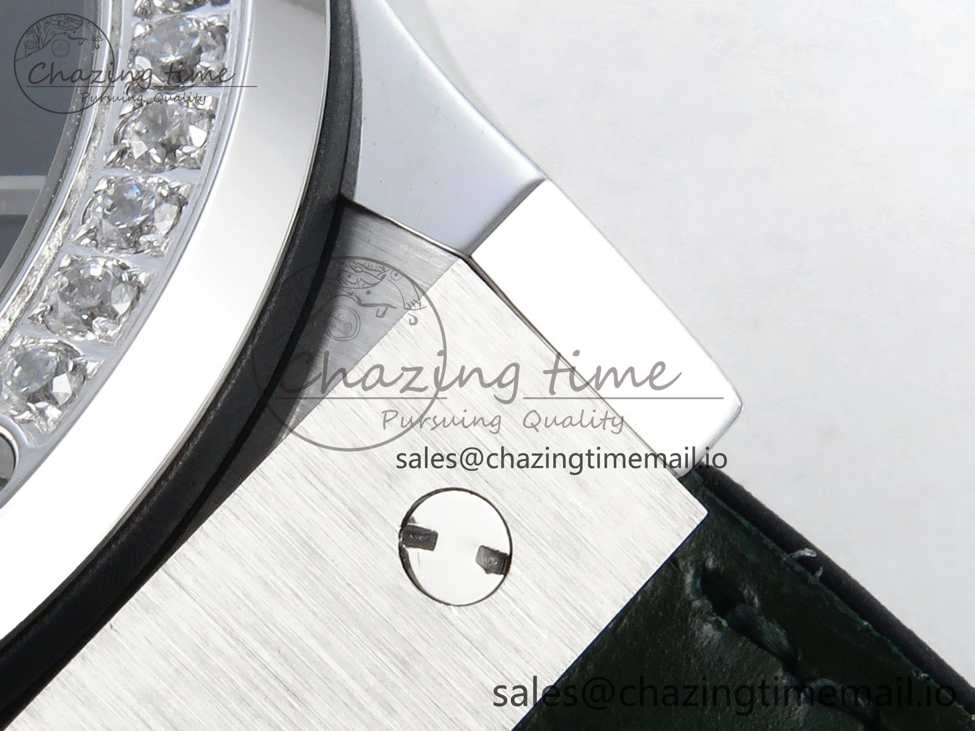 Fusion Bang 42mm HBF 1:1 Best Edition Green Dial Diamonds Bezel on Green Leather Strap A Breathable 6676