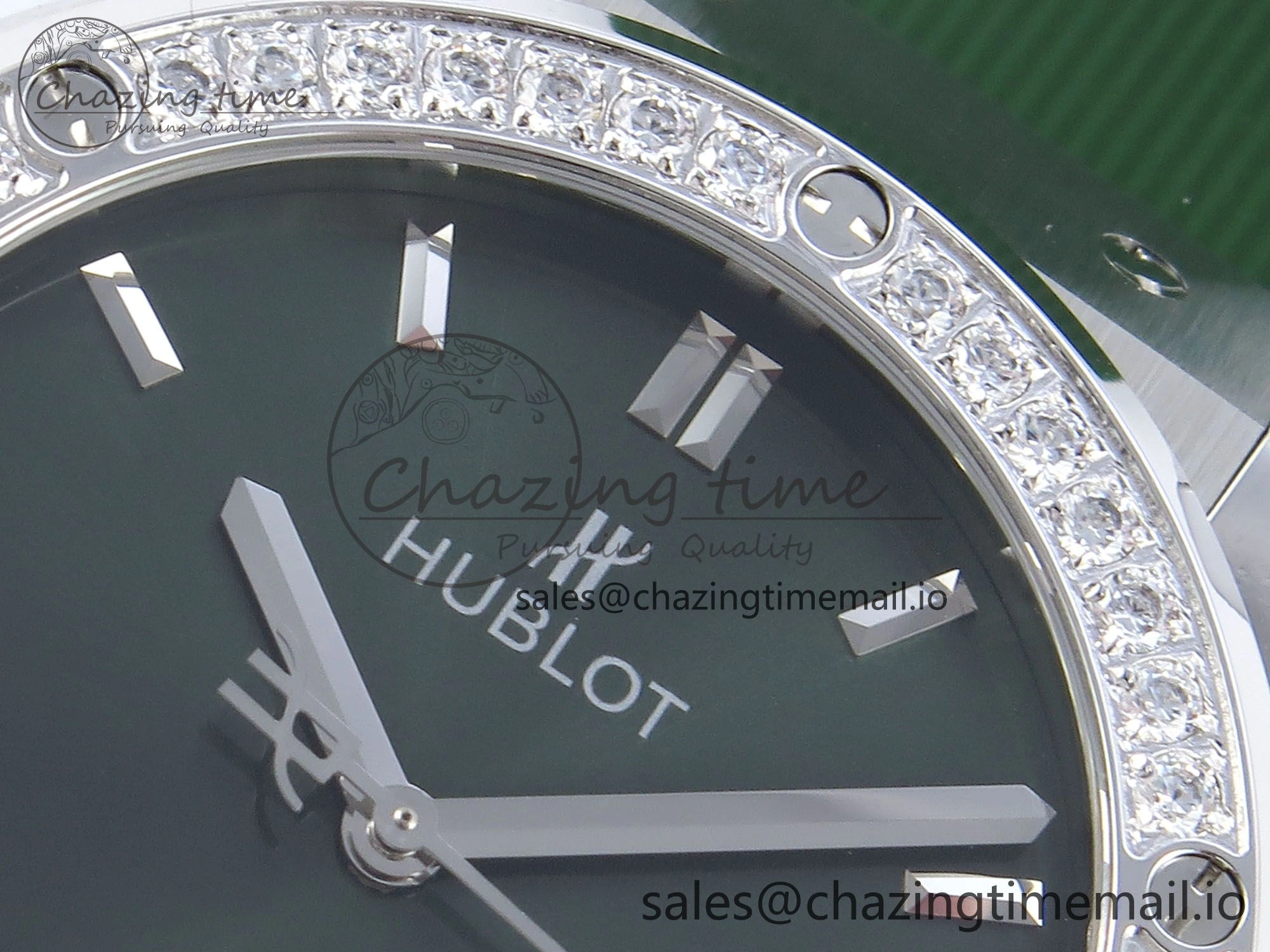 Fusion Bang 42mm HBF 1:1 Best Edition Green Dial Diamonds Bezel on Green Rubber Strap A Packable 6692