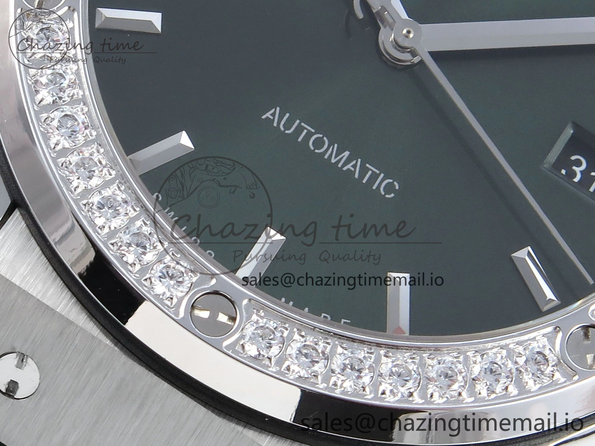 Fusion Bang 42mm HBF 1:1 Best Edition Green Dial Diamonds Bezel on Green Rubber Strap A Packable 6692