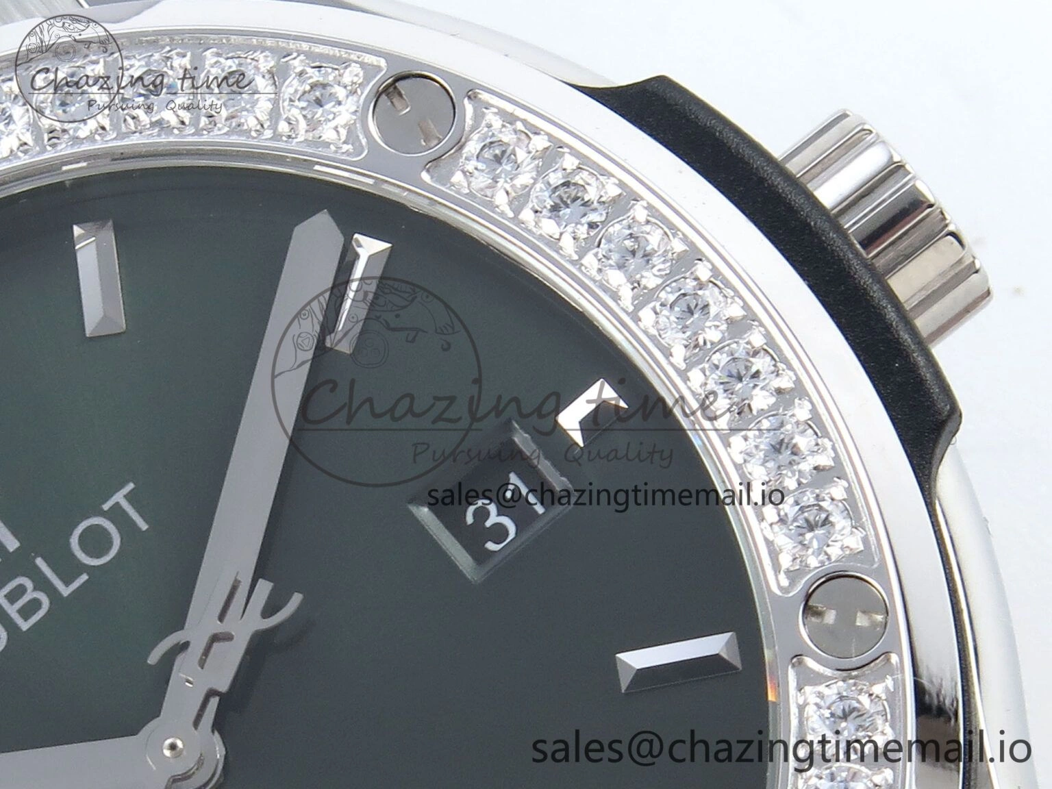 Fusion Bang 42mm HBF 1:1 Best Edition Green Dial Diamonds Bezel on Green Rubber Strap A Packable 6692