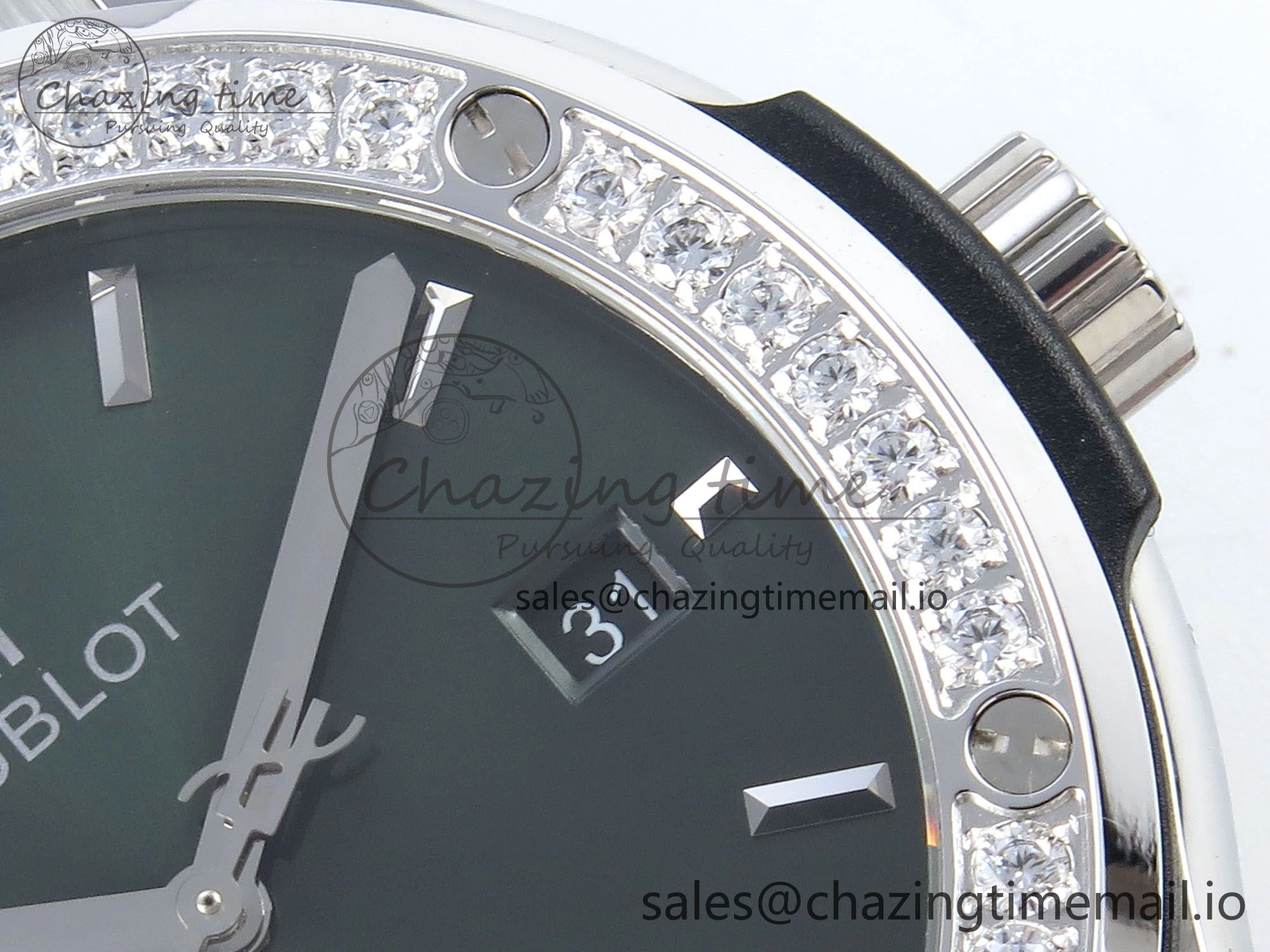 Fusion Bang 42mm HBF 1:1 Best Edition Green Dial Diamonds Bezel on Green Rubber Strap A Packable 6692