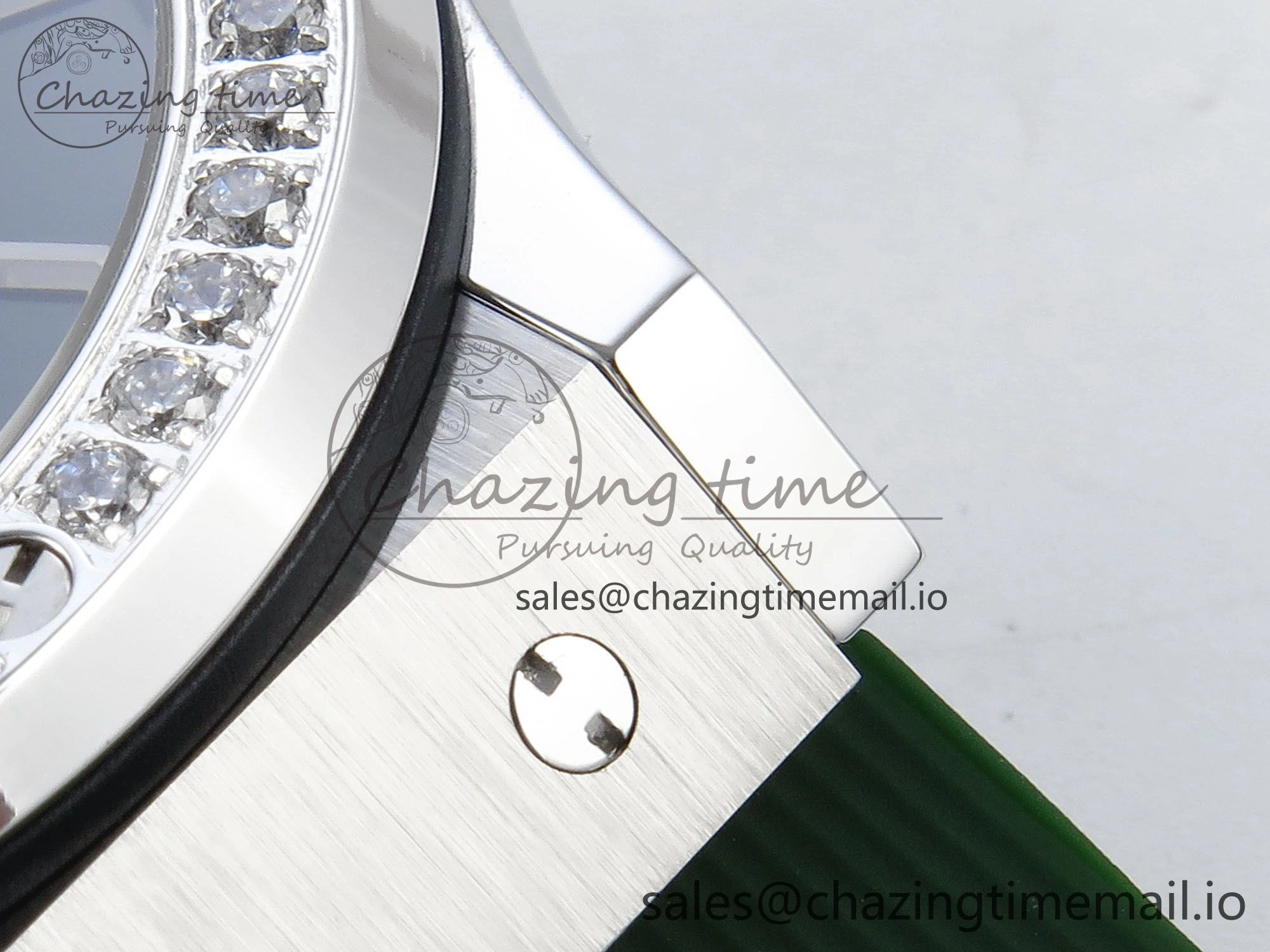 Fusion Bang 42mm HBF 1:1 Best Edition Green Dial Diamonds Bezel on Green Rubber Strap A Packable 6692