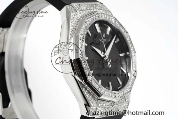 Sleek Fusion Orlinski SS Full Diamonds APSF 1:1 Best Edtion Black Faceted Dial on Black Rubber Strap A 6761