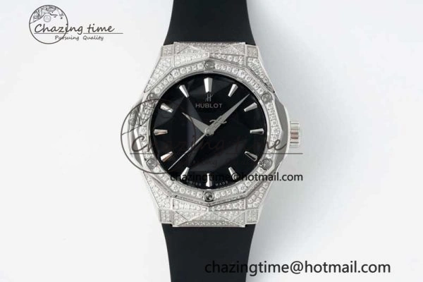 Sleek Fusion Orlinski SS Full Diamonds APSF 1:1 Best Edtion Black Faceted Dial on Black Rubber Strap A 6761