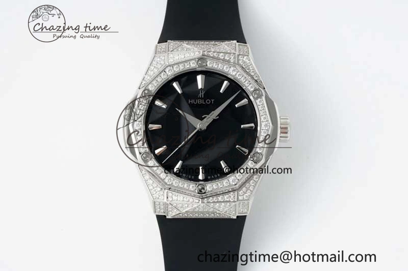 Sleek Fusion Orlinski SS Full Diamonds APSF 1:1 Best Edtion Black Faceted Dial on Black Rubber Strap A 6761