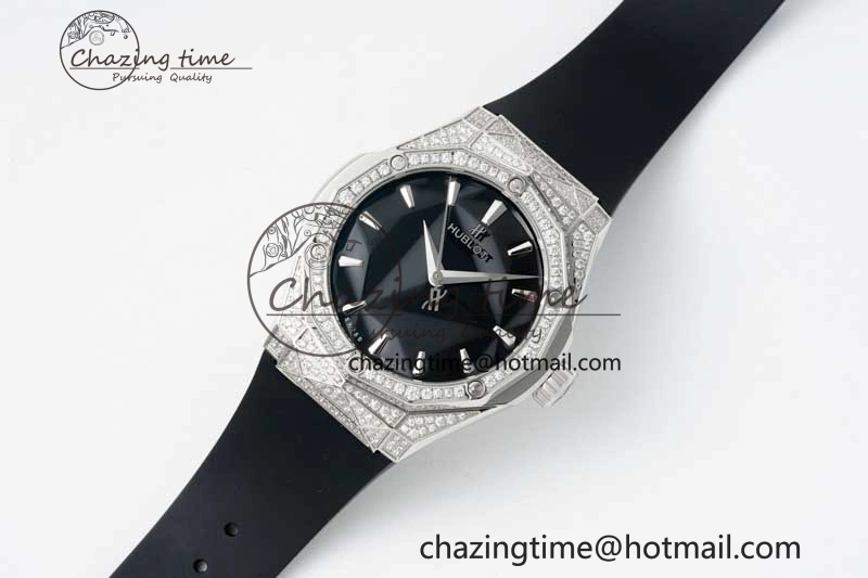 Sleek Fusion Orlinski SS Full Diamonds APSF 1:1 Best Edtion Black Faceted Dial on Black Rubber Strap A 6761