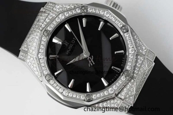 Sleek Fusion Orlinski SS Full Diamonds APSF 1:1 Best Edtion Black Faceted Dial on Black Rubber Strap A 6761