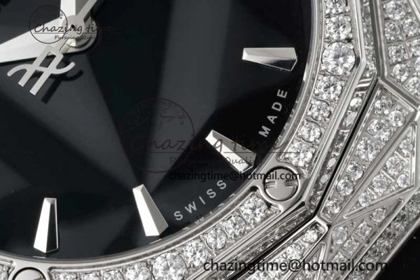 Sleek Fusion Orlinski SS Full Diamonds APSF 1:1 Best Edtion Black Faceted Dial on Black Rubber Strap A 6761
