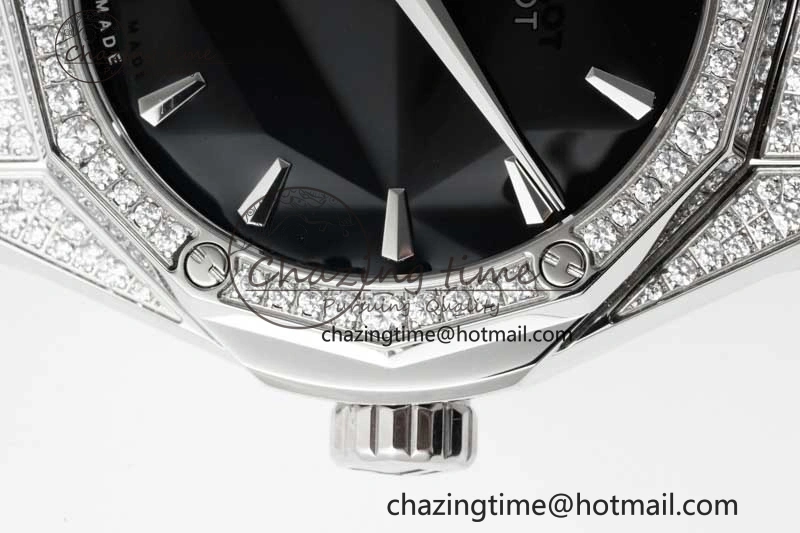 Sleek Fusion Orlinski SS Full Diamonds APSF 1:1 Best Edtion Black Faceted Dial on Black Rubber Strap A 6761
